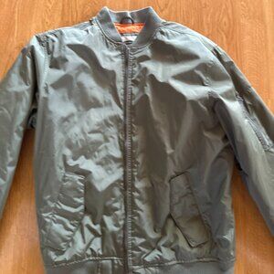 Men's Old Navy Bomber Jacket Polyester Olive Green Orange Lining Size L